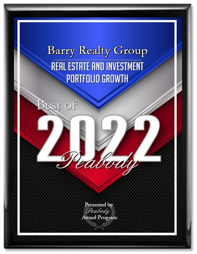 Plaque Award – Barry Realty Group – Real Estate and Investment Portfolio Growth – Best of 2022 Peabody – Present by Peabody Award Program